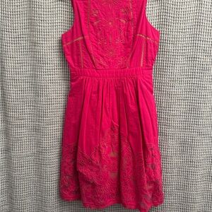 Anthropologie Pink Embroidered Dress